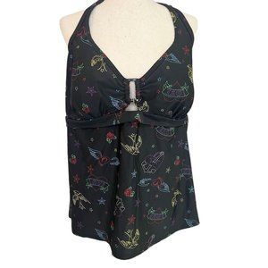 Torrid Tankini Swim Top Plus Sz 4 Black Halter Sparrows Nautical Tattoo Flash